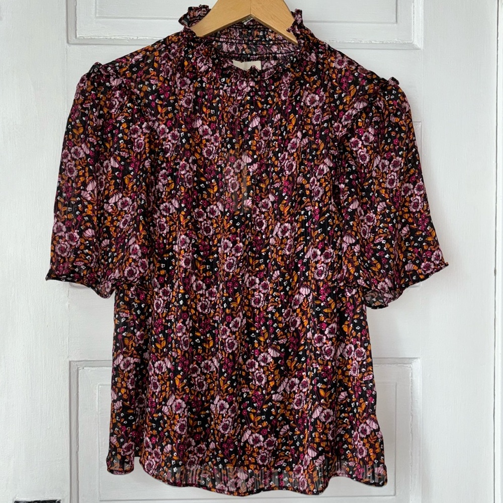 MELLODAY HIGH NECK SHEER FLORAL TOP